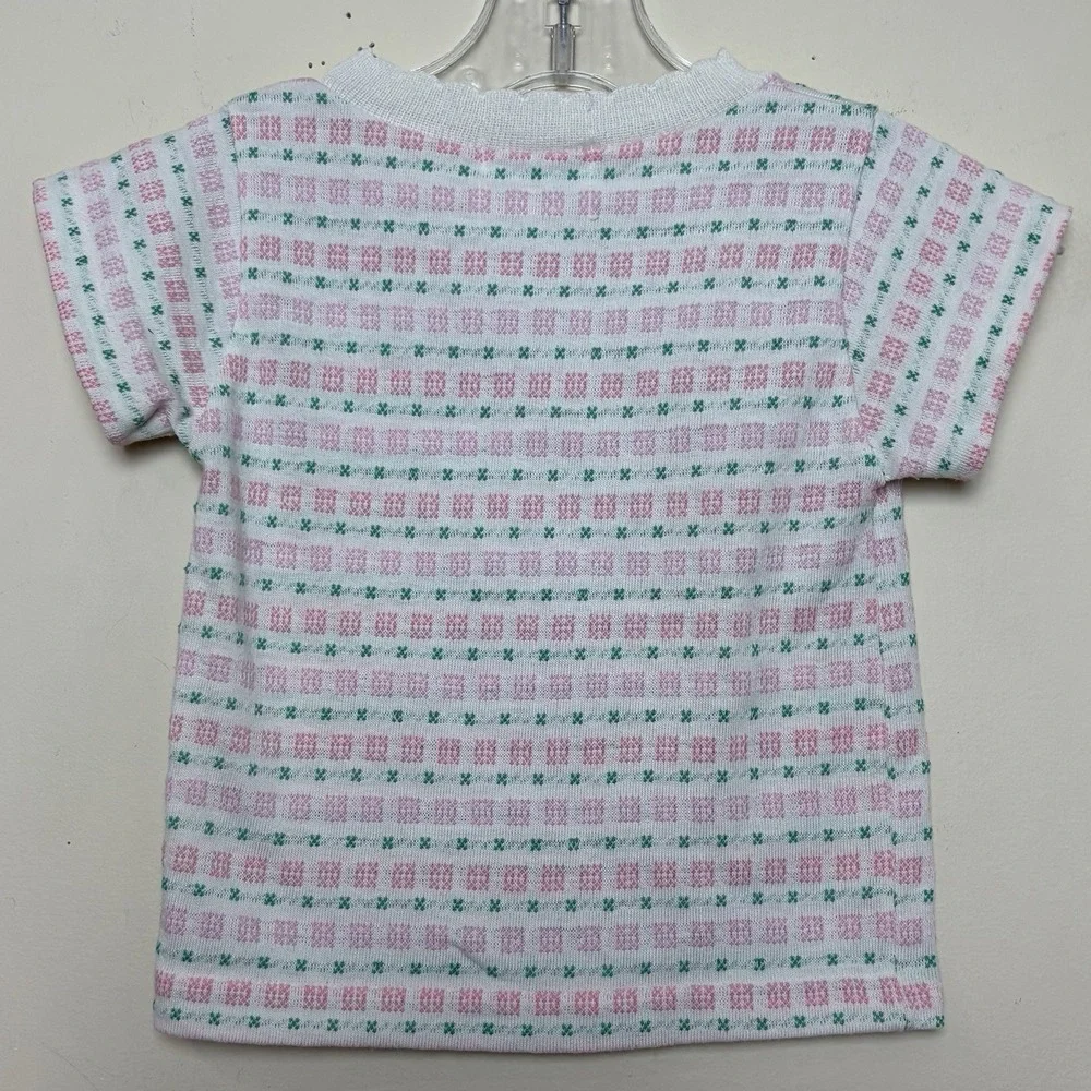 Vintage Healthtex Pink White Green Stripes Scalloped Collar 2T USA 80s